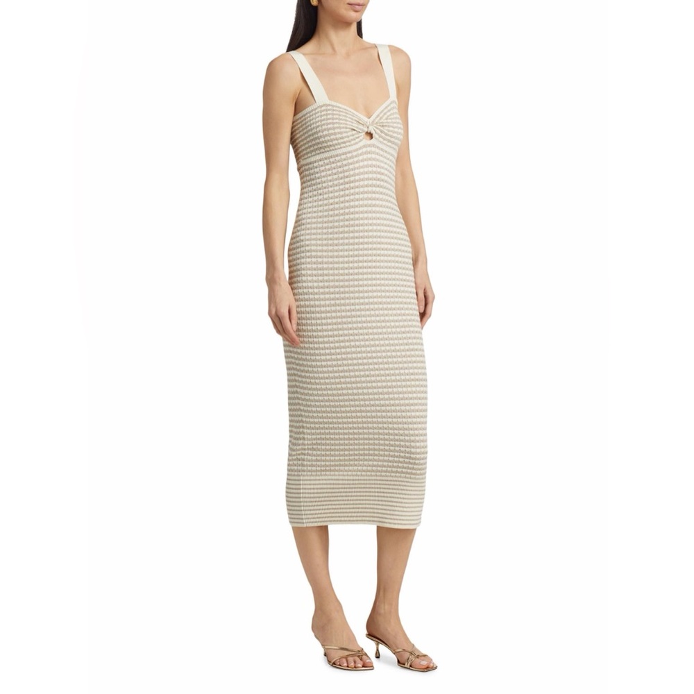 Ramy Brook Beige and White Striped Midi Dress
